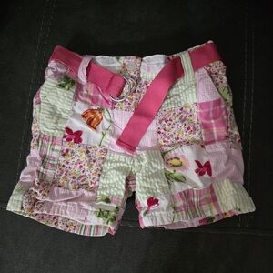 Janie and Jack Pink Patchwork Floral Shorts with Hot Pink Belt